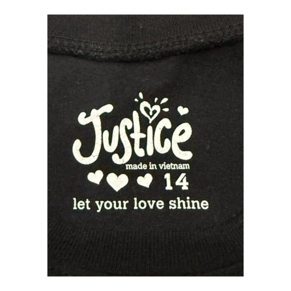 Justice Shirt Girls 14 Black Short Sleeve Hoos Up For Hoops Basketball Owl Tee - Picture 4 of 6
